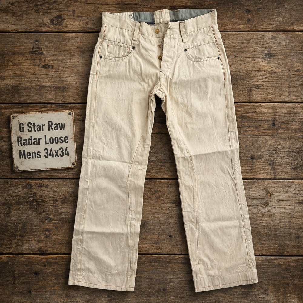 G-Star Raw Radar Loose Mens 34x34 Cream Canvas Neppy Pants Contrast Stitch 3301
